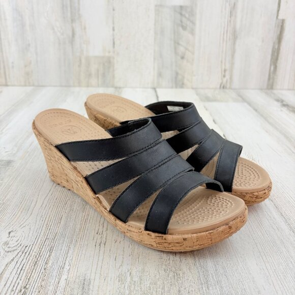 CROCS Shoes - Crocs A Leigh Wedge Sandals Womens 9 Strappy Slip On Comfort Shoes Cork Heel